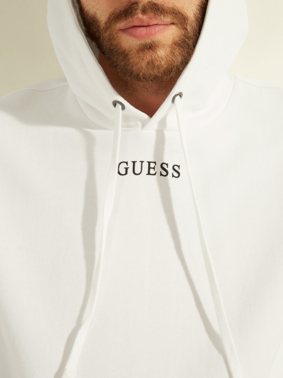 бял суичър с качулка с лого Guess