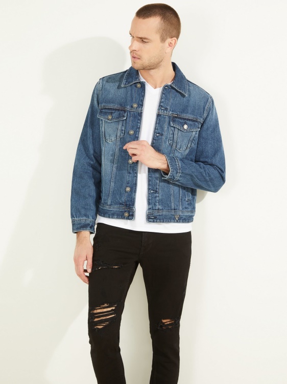 ново синьо стандартно дънково яке Guess