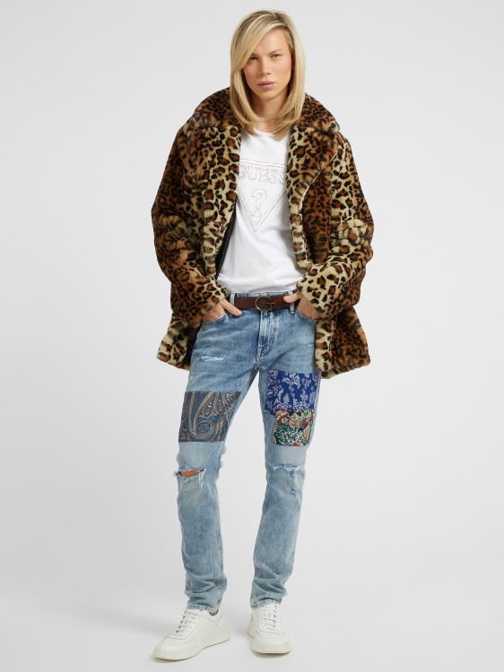 Guess Animalier палто от изкуствена кожа кафяво