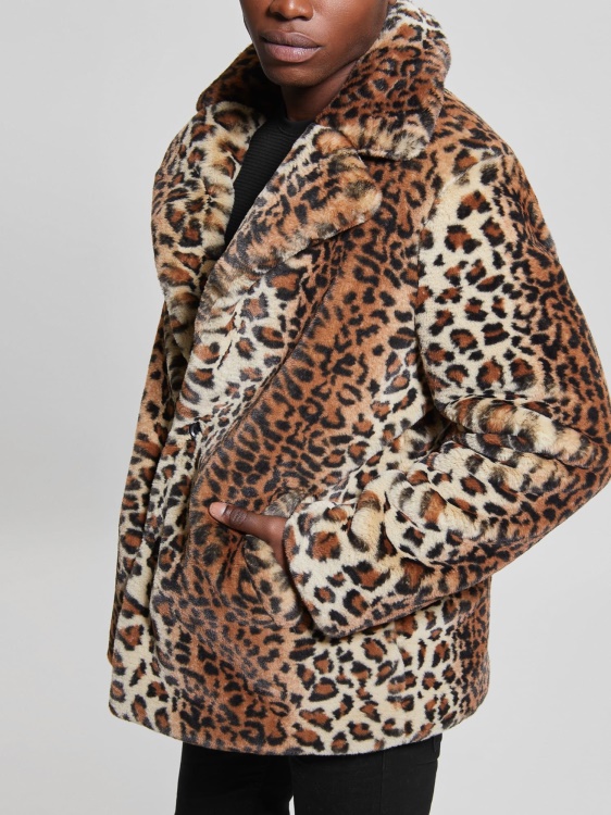 Guess Animalier палто от изкуствена кожа кафяво