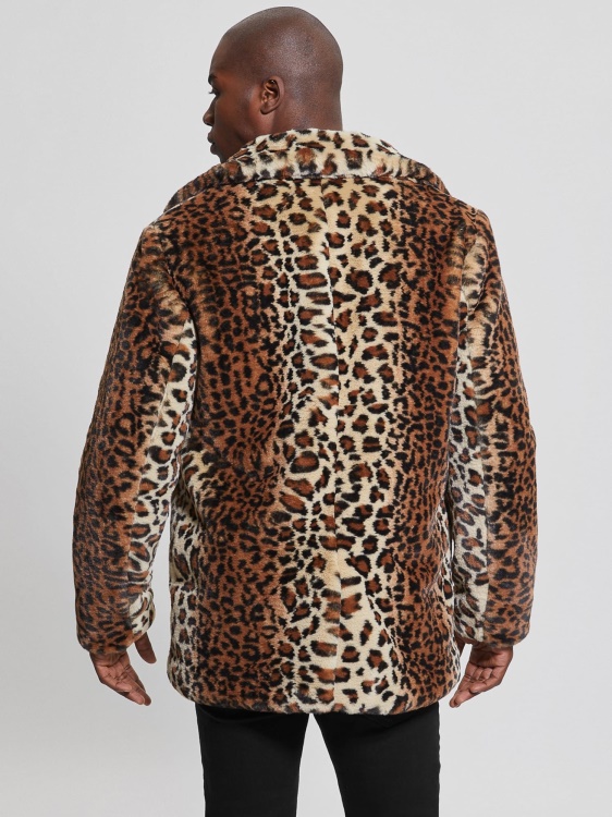 Guess Animalier палто от изкуствена кожа кафяво
