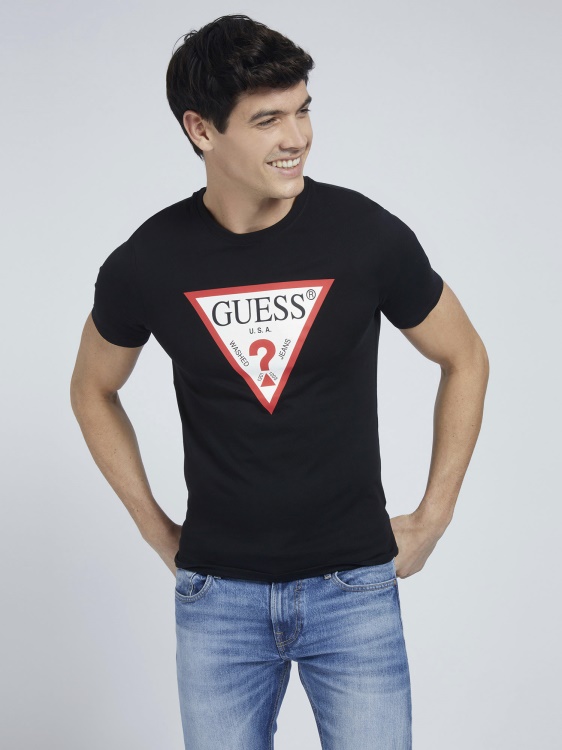 черен триъгълник лого тениска Guess