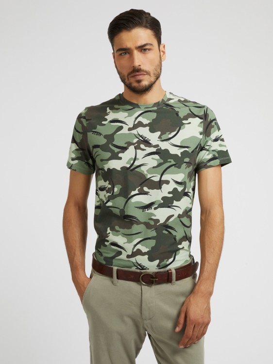тениска с камуфлажен принт Guess Green