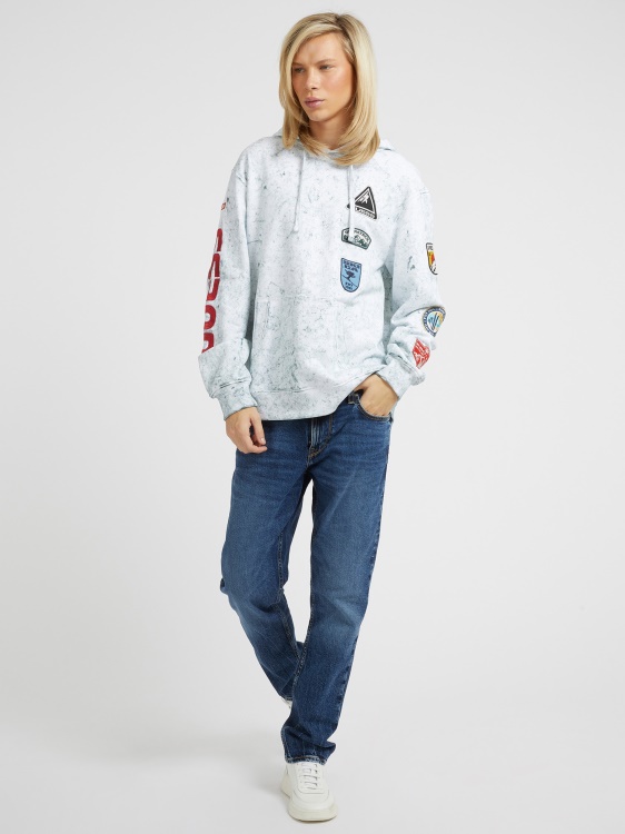 бял суичър с множество бродирани петна Guess