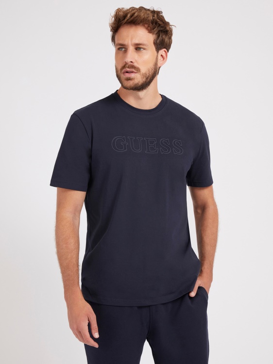 тениска със синьо предно лого Guess