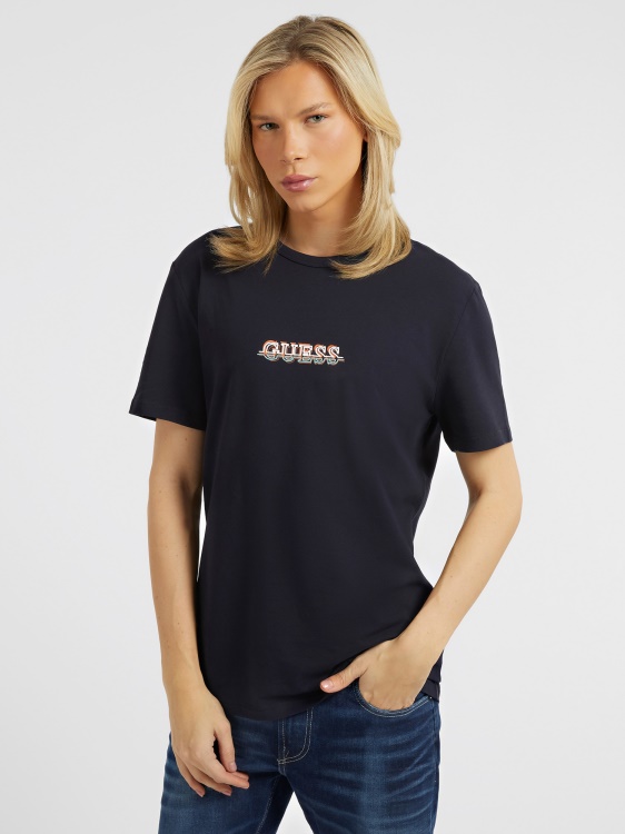 тениска с малко лого син Guess
