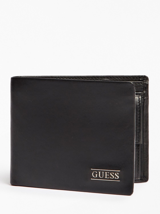 черен нов бостънски портфейл от истинска кожа Guess