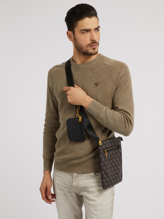 чанта през рамо с лого Vezzola Smart 4g Guess Brown