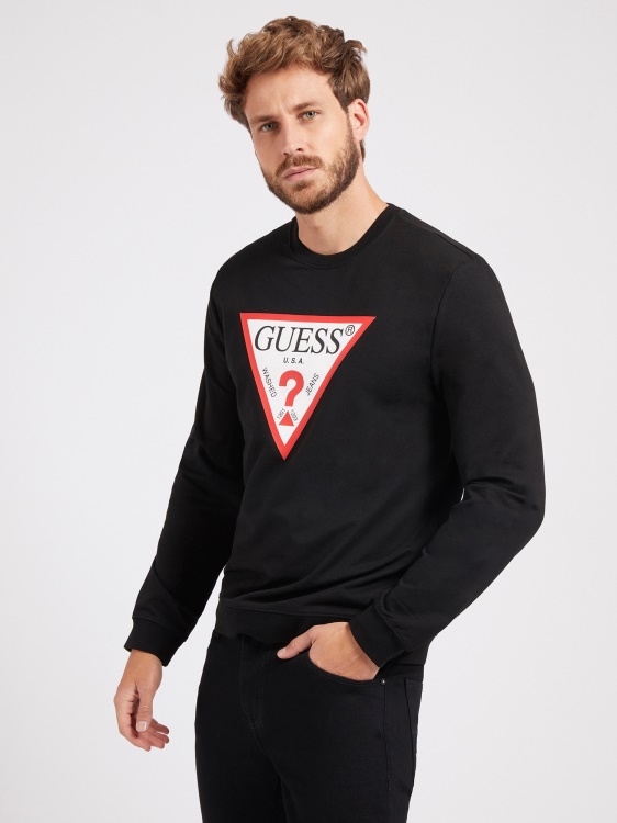 суичър с триъгълно лого Guess черен