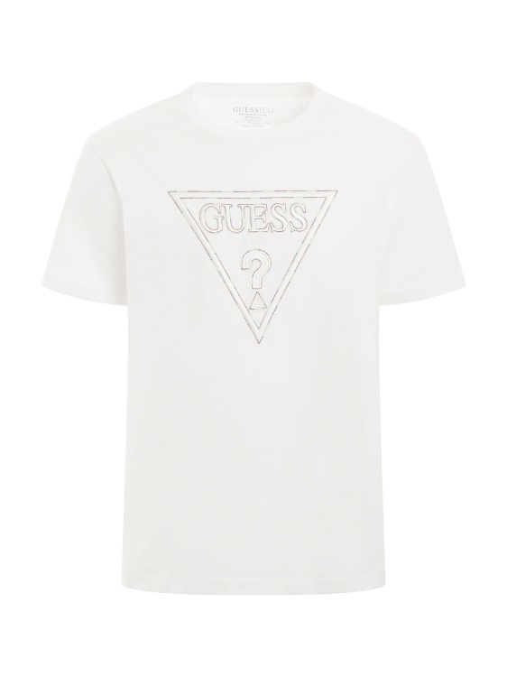 бяла тениска с бродирано триъгълно лого Guess