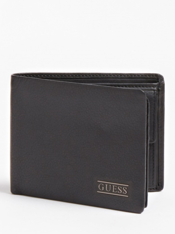 нов бостънски портфейл от естествена кожа Guess черен