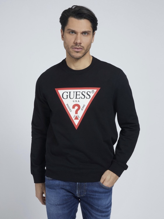 суичър с триъгълно лого черен Guess