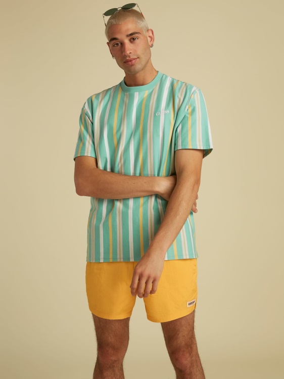 лого тениска Guess Stripe Motiv Green Multi