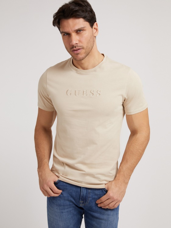 тон в тон лого тениска Guess бежово