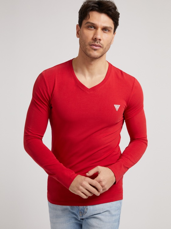 тениска с дълги ръкави Guess червено