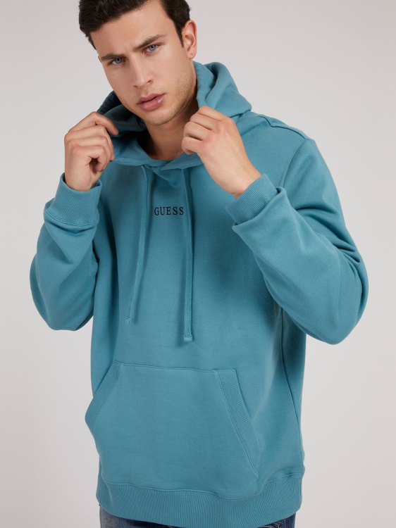 светлосин суичър с качулка с лого Guess