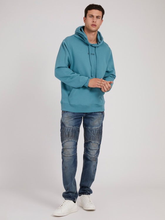 светлосин суичър с качулка с лого Guess