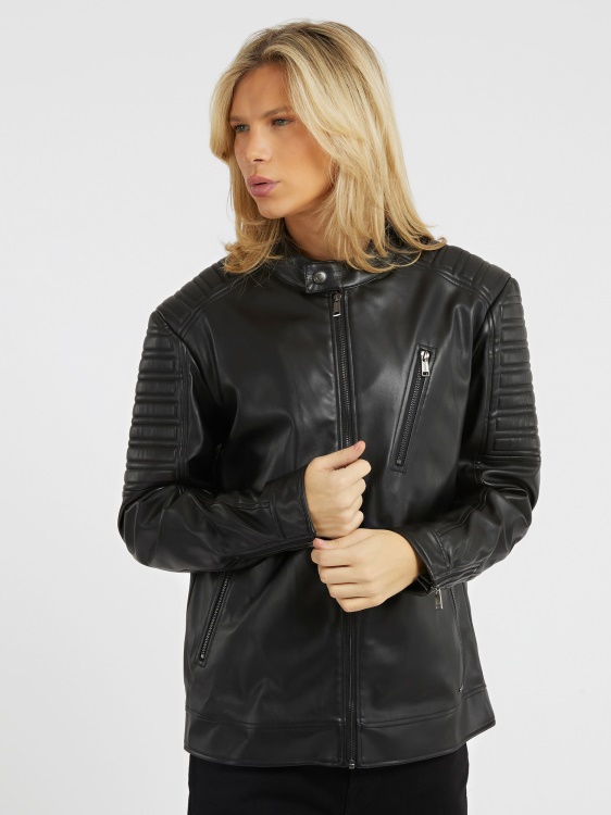 черно мотоциклетско яке от изкуствена кожа Guess