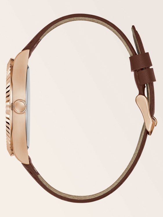 часовник от естествена кожа с функция за данни бял Guess