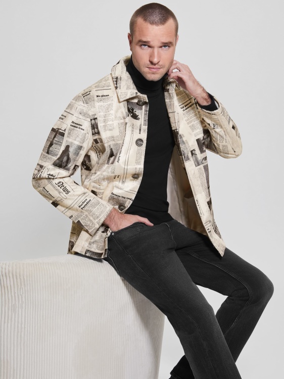 предложение многоцветен модел палто от изкуствен велур с печат на вестници