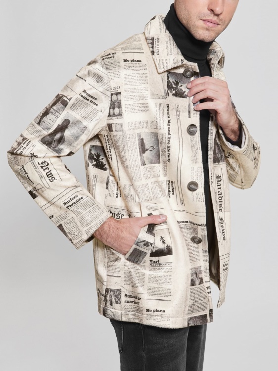 предложение многоцветен модел палто от изкуствен велур с печат на вестници