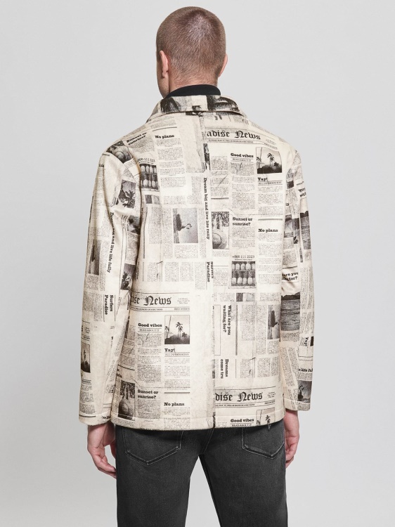 предложение многоцветен модел палто от изкуствен велур с печат на вестници