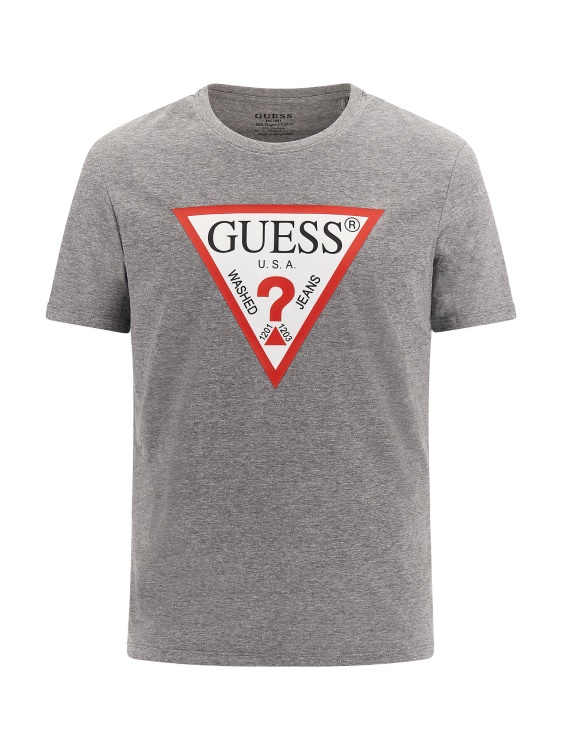 тениска с триъгълно лого сива Guess нова тенденция
