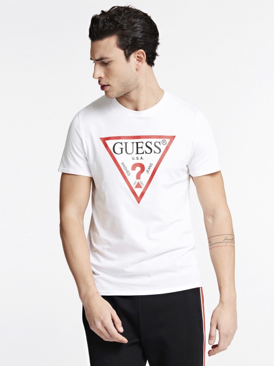 триъгълни лого тениски Guess бели