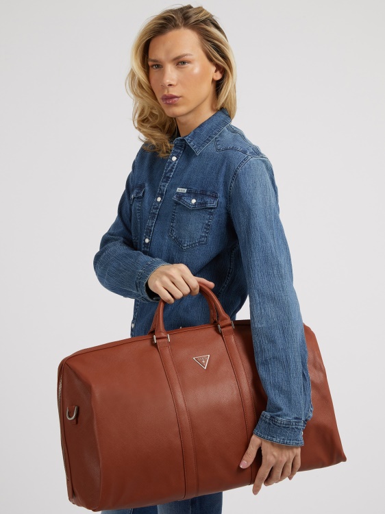 Guess Certosa Saffiano уикенд чанта кафяво