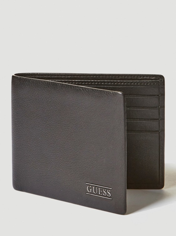 нов бостънски портфейл от истинска кожа черен Guess