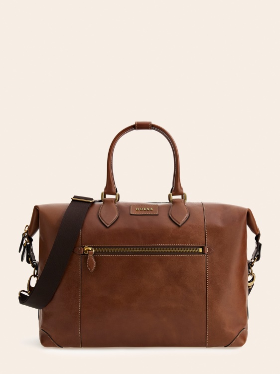 кафява голяма уикенд чанта от истинска кожа Lario Guess