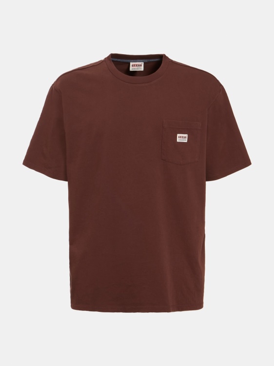 кафява тениска с предно лого Guess