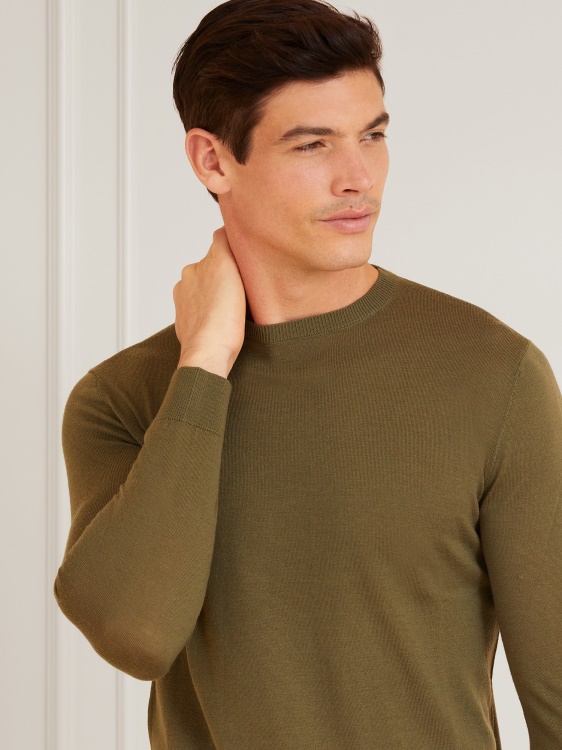 Marciano вълнен пуловер с кръгло деколте зелен Guess