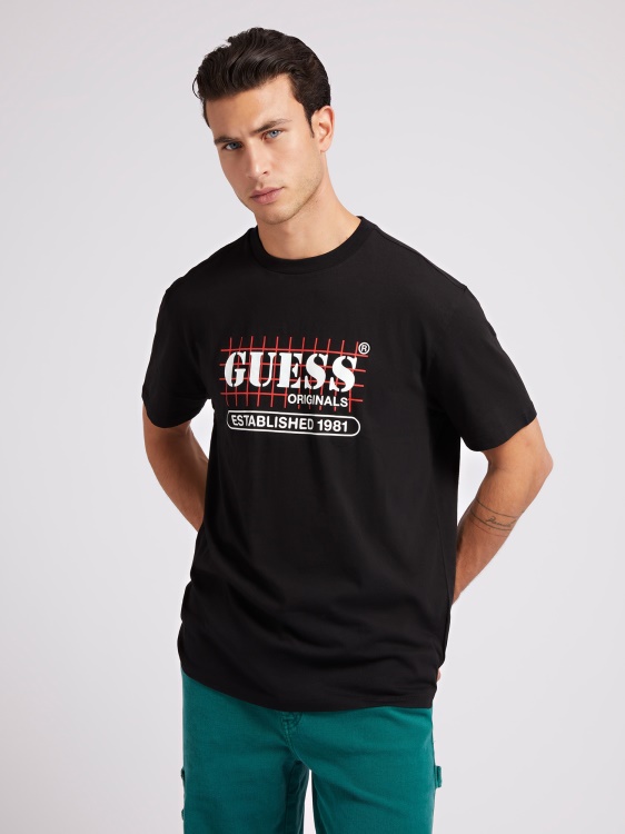 черна предна тениска с лого Guess