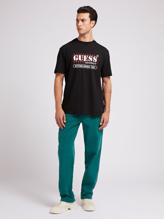 черна предна тениска с лого Guess