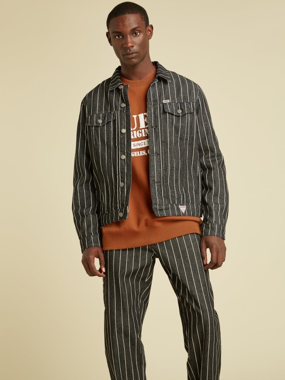 тънко дънково яке на черни райета Guess