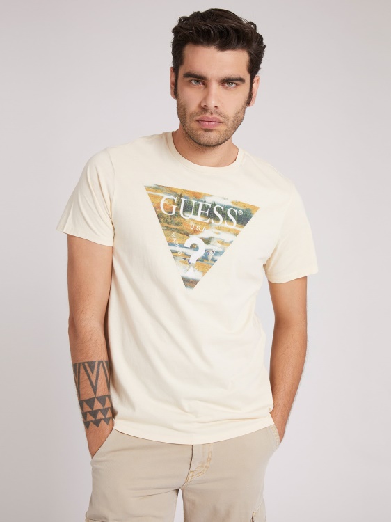 триъгълна лого тениска Guess крем