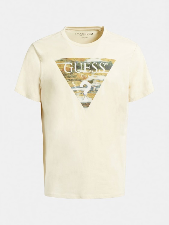 триъгълна лого тениска Guess крем