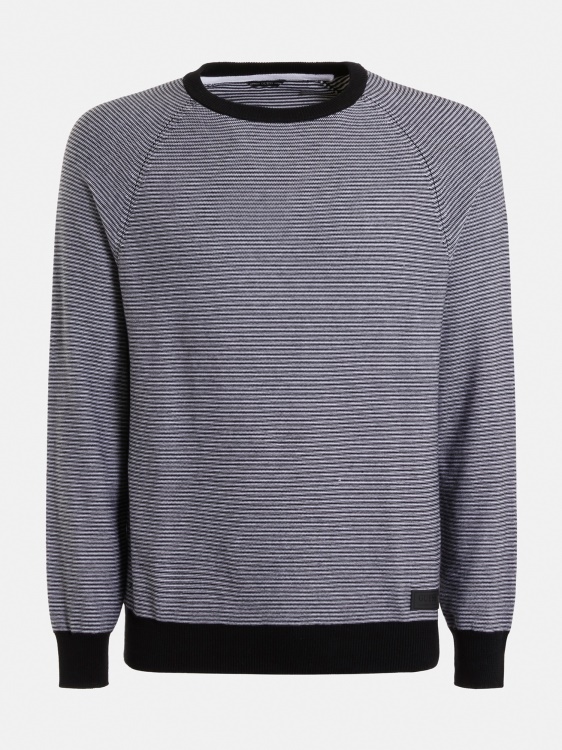 черен раиран пуловер с кръгло деколте Guess