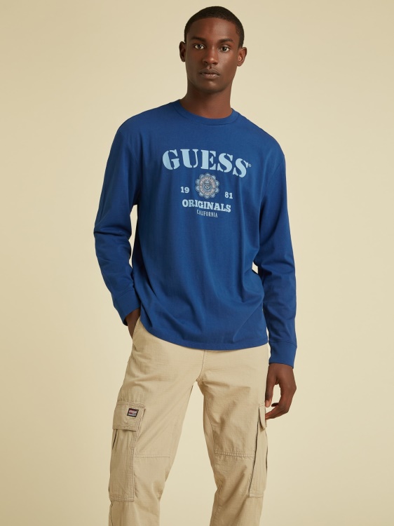 синя тениска с предно лого Guess