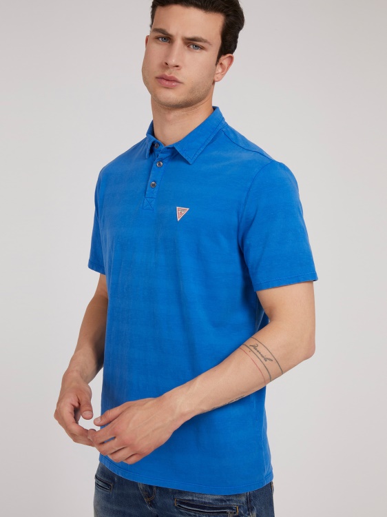 Поло тениска с лого триъгълник Guess Blue