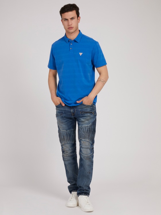 Поло тениска с лого триъгълник Guess Blue