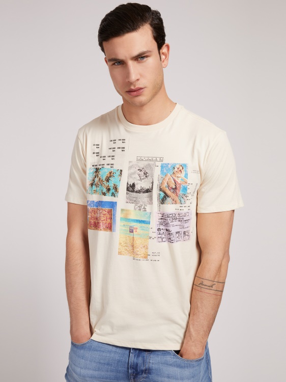 предна тениска с щампа Guess крем