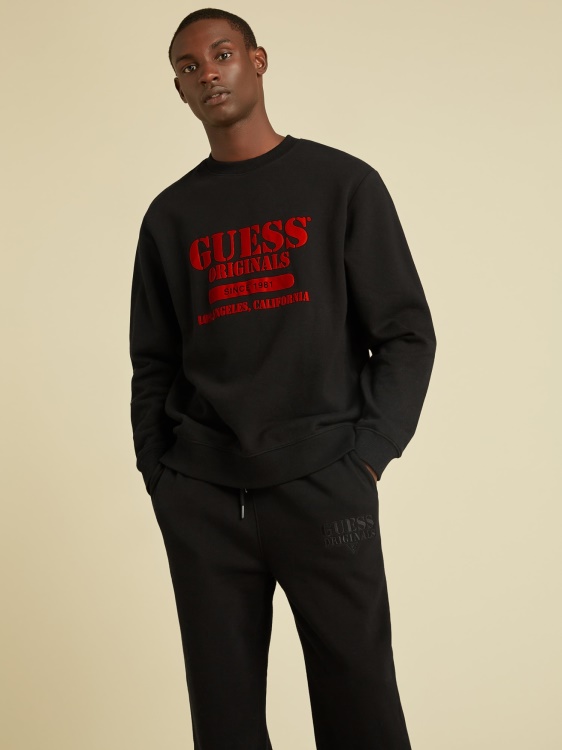 черен суичър с предно лого Guess