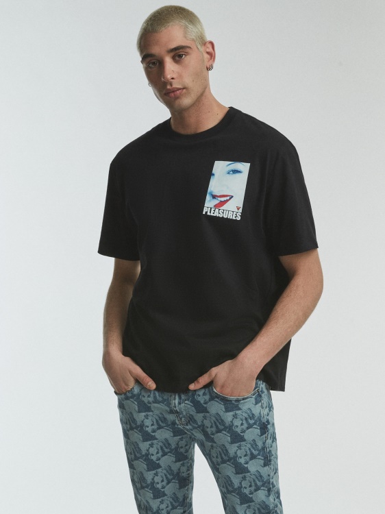 Guess Placed тениска с щампа черна нова тенденция