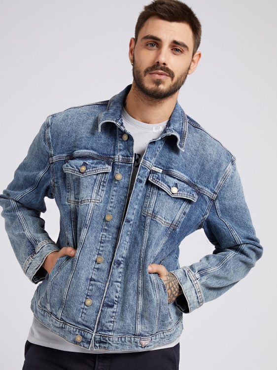 синьо стандартно дънково яке Guess