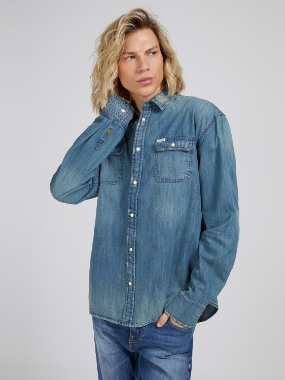 синята дънкова риза Guess Regular Fit