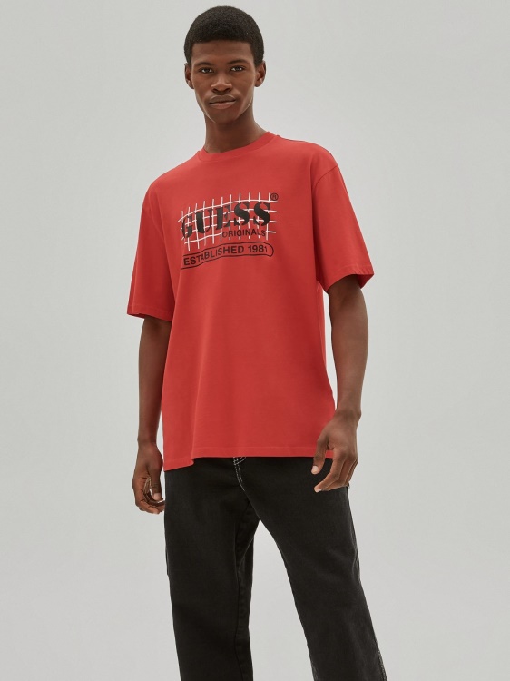 предна тениска с лого Guess червено