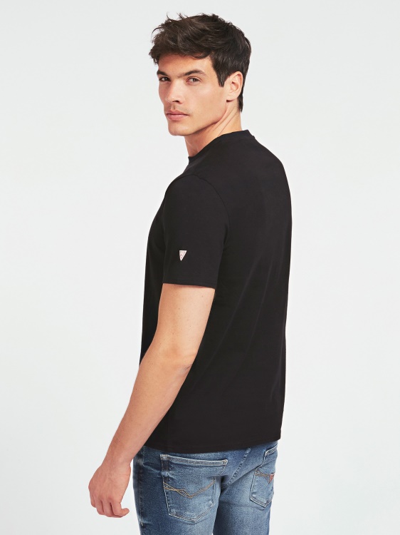 памучна предна тениска с лого Guess Black