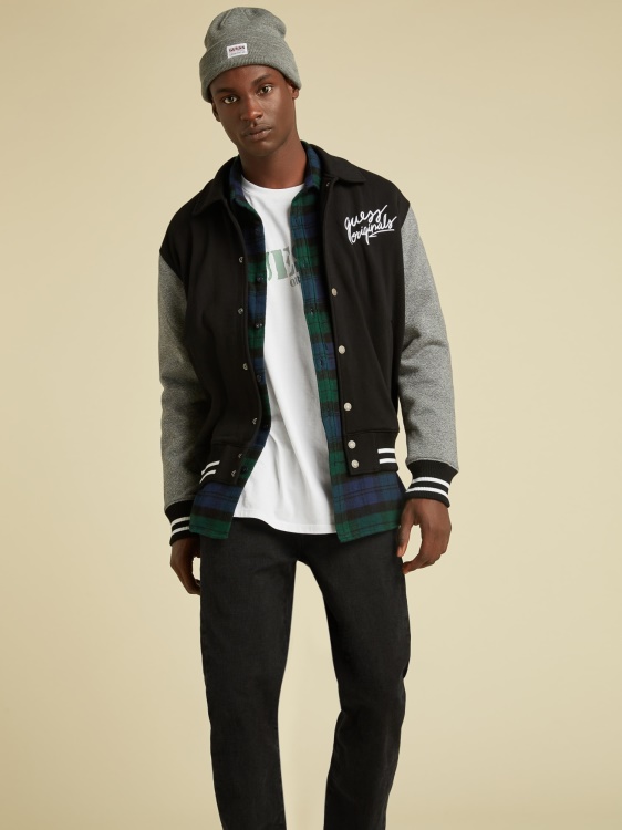 бомбър яке със заден принт Guess Black Multi